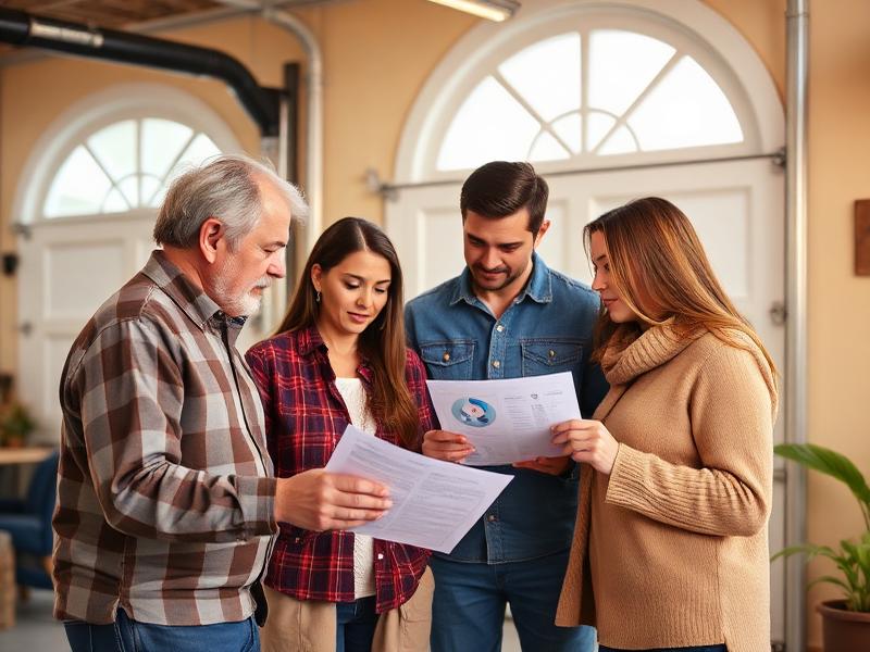 Family reviewing garage door installation financing paperwork